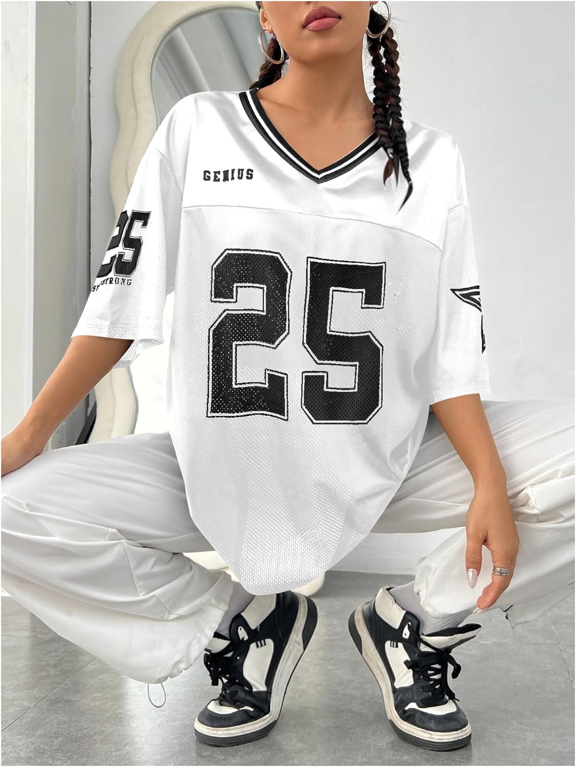 Verdusa Jersey Shirts for Women Y2K Graphic Tees Oversized Streetwear T Shirt V Neck Football Jersey - Image 3