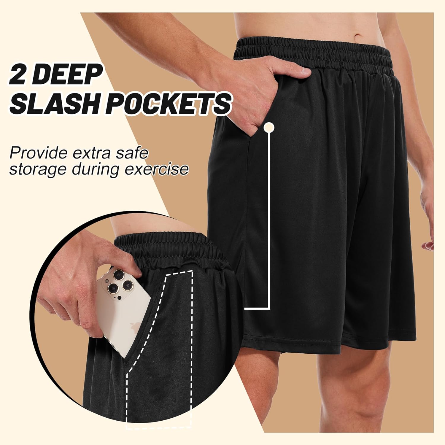 Men's Athletic Gym Shorts - Quick Dry Black Casual Basketball Shorts with Pockets for Running Workout Activewear - Image 3