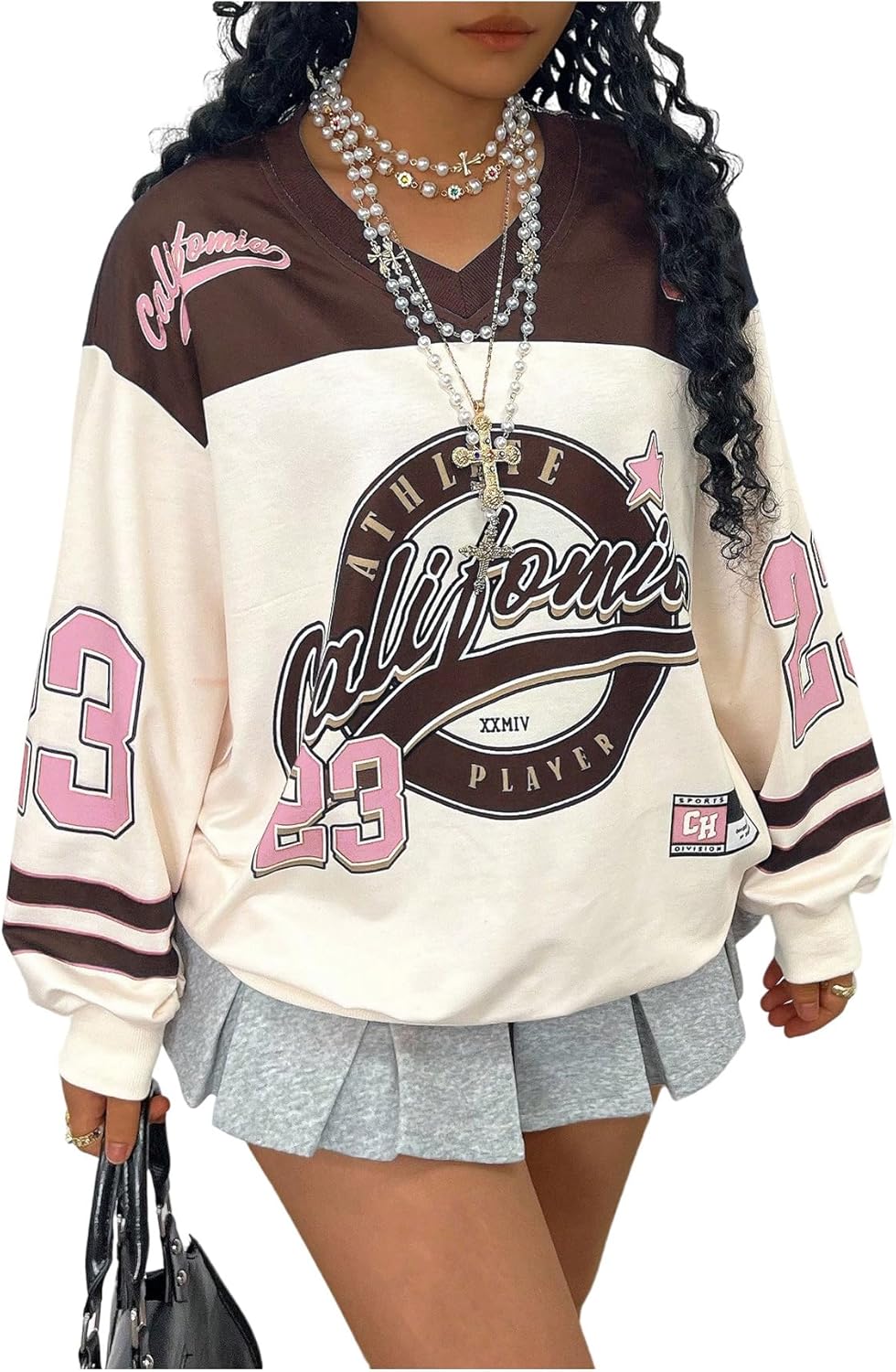 Plus Size Jersey Shirts for Women Graphic Long Sleeve V Neck Y2k Football Jersey Tops Streetwear - Image 7