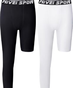 Youth Boys One Leg Compression Pants for Basketball Football Kids Girls 3/4 Tights Sports Leggings Athletic Base Layer