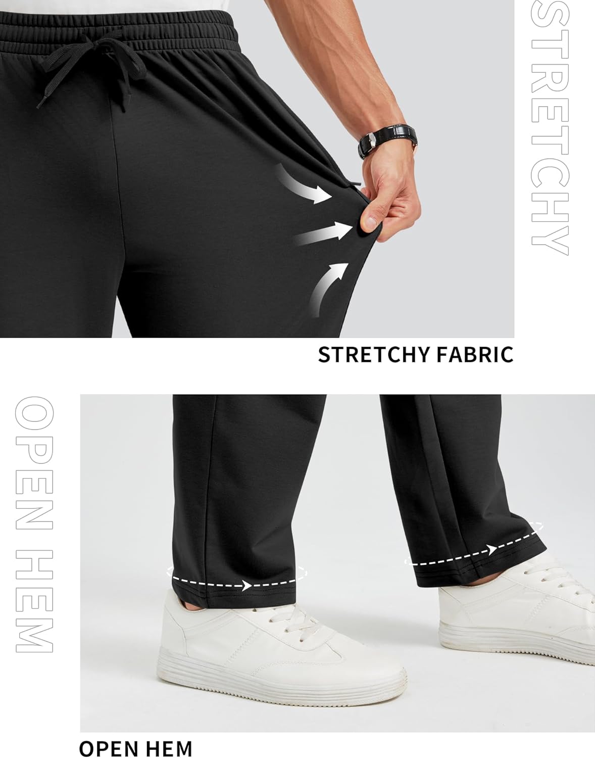 Idtswch 30/32/34/36/38/40 Long Inseam Mens Tall Sweatpants Open Bottom Joggers Athletic Yoga Pants with Pockets - Image 4