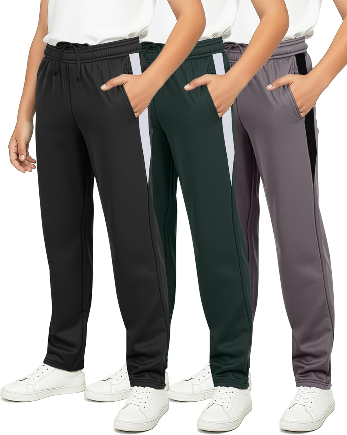 Real Essentials 3 Pack: Boys' Tricot Open Bottom Fleece-Lined Sweatpants with Pockets - Image 9
