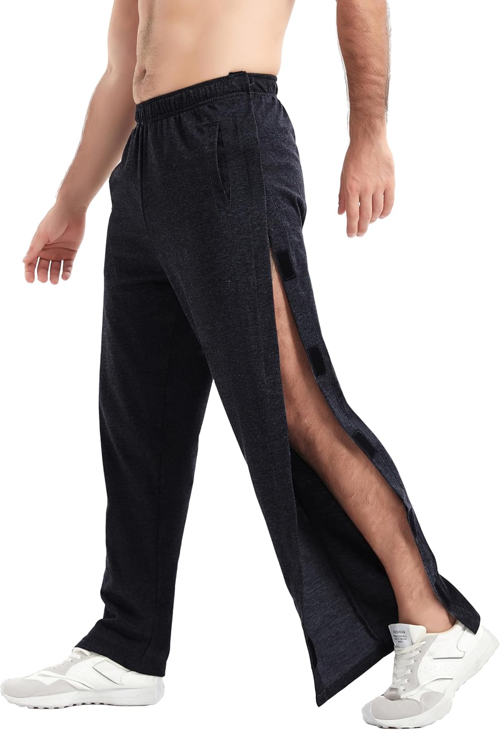 WZIKAI Men's Tear Away Pants Casual Side Snap Open Sweatpants Loose Fit Post Surgery Pants with Pockets - Image 7