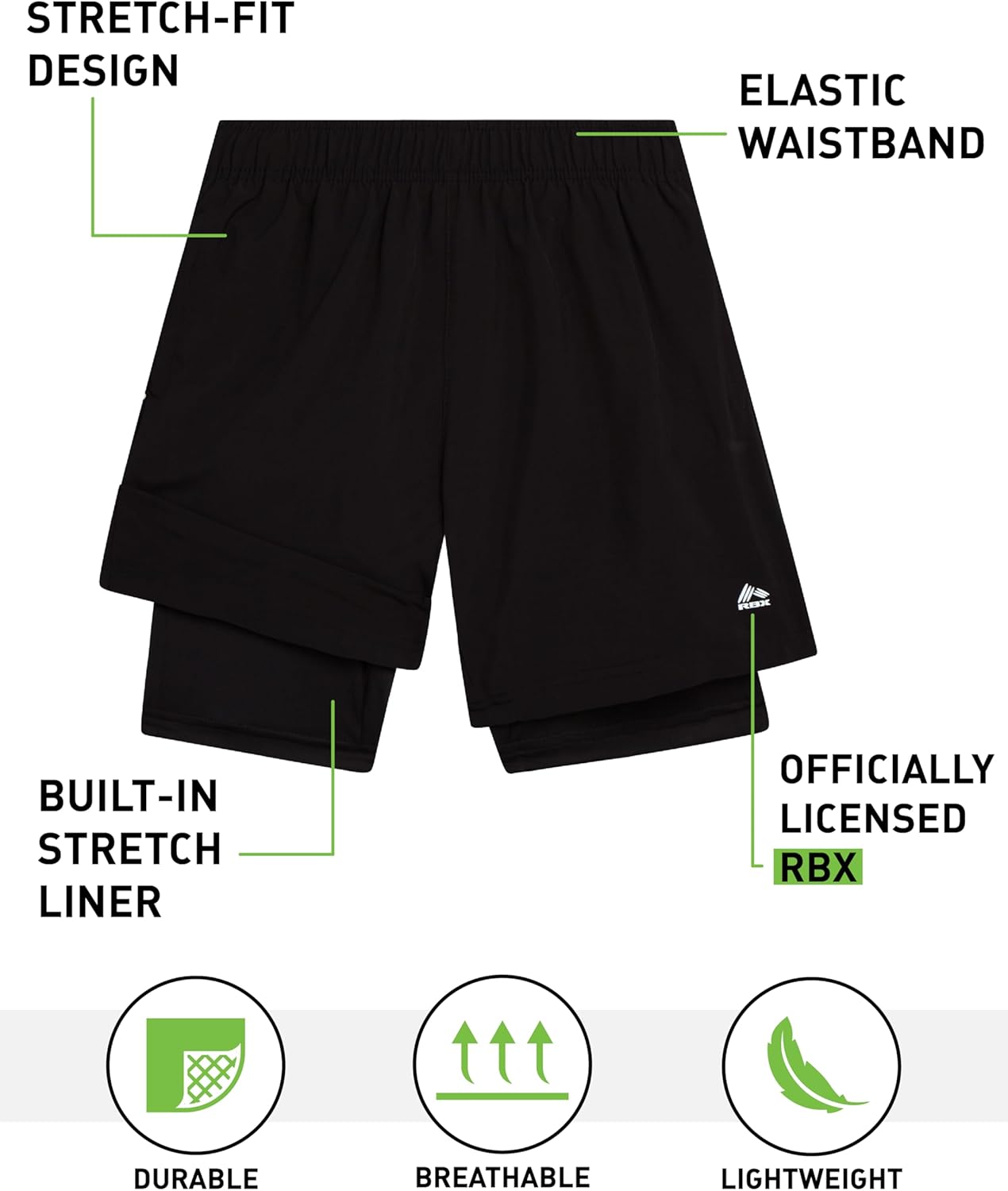 RBX Boys Shorts - 2 Pack Basketball Shorts with Compression Liner and Pockets - Gym and Running Boys Athletic Shorts (8-16) - Image 2