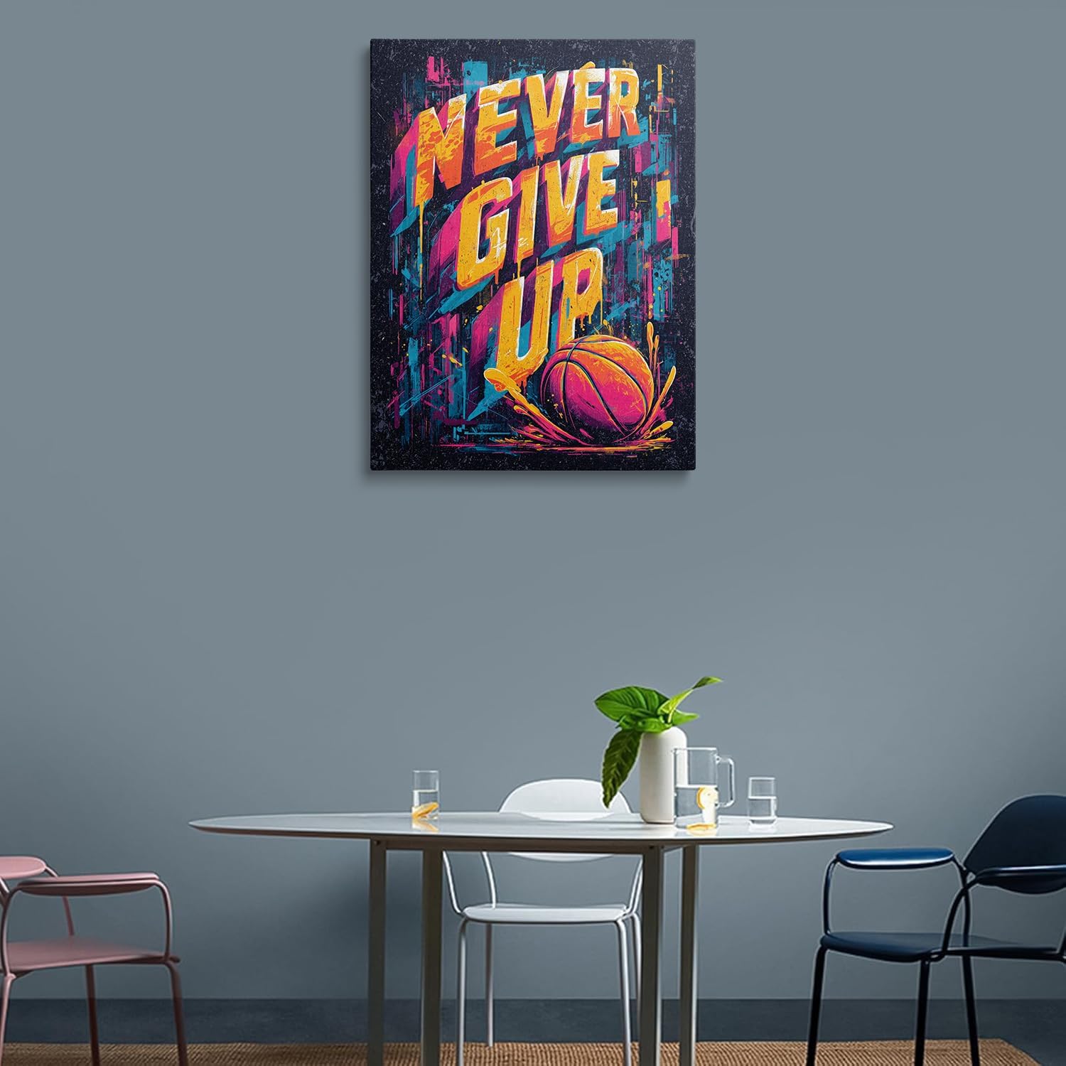 Cool Never Give Up Basketball Motivational Picture Wall Decor Framed Modern Inspirational Canvas Wall Art Graffiti Gym Prints Poster Colorful Painting for Living Room Bedroom Artwork (16"x24") - Image 6