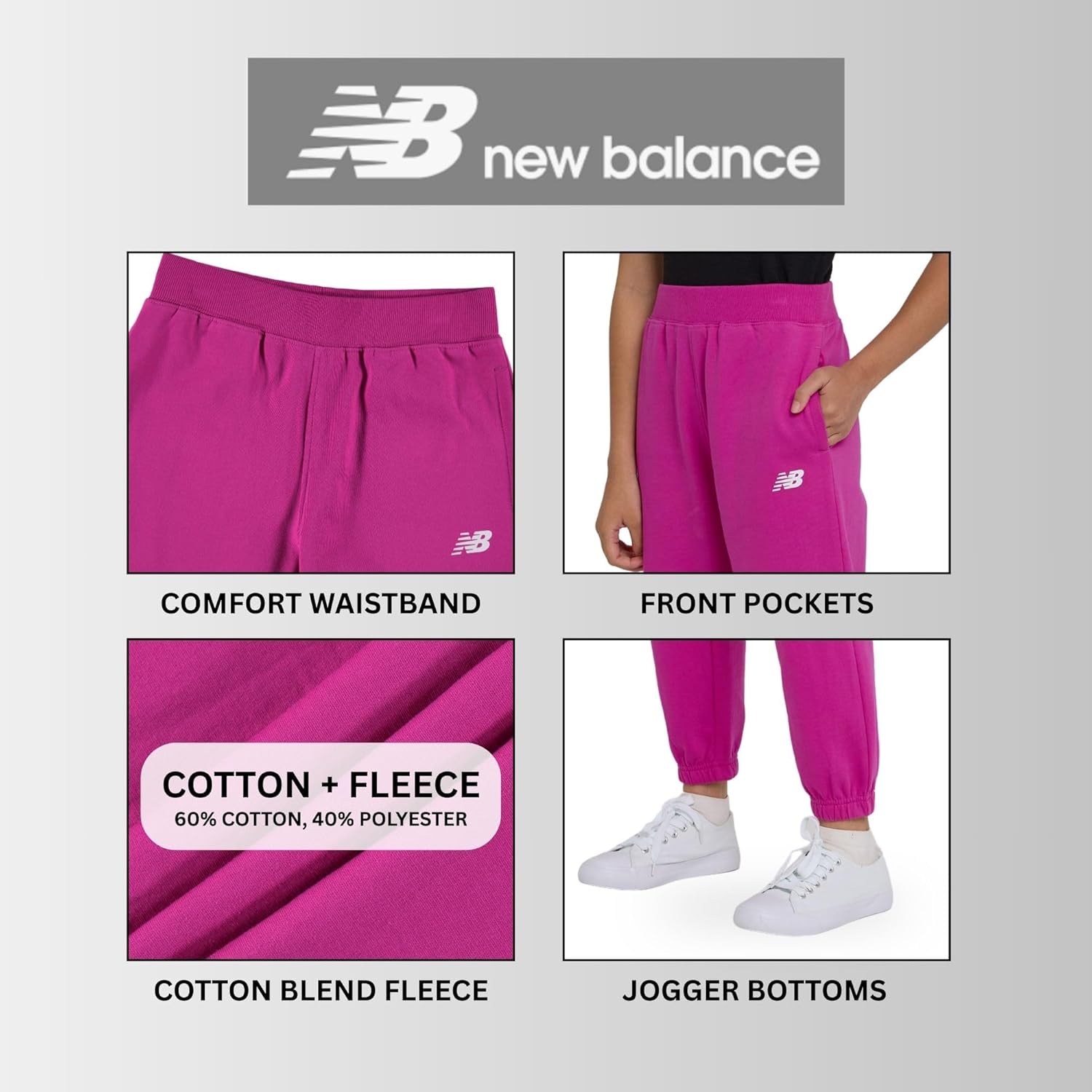 New Balance Girls Active Fleece Jogger 3 Pack – Soft Cotton Blend Fleece Athletic Performance Casual Sweatpants (4-16) - Image 3