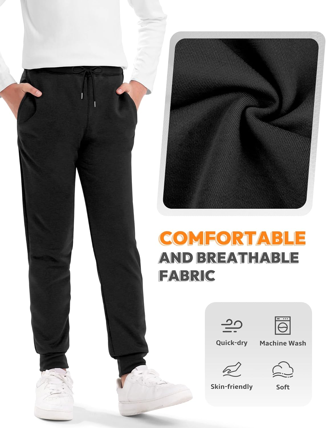 5Pack Boys Sweatpants Kids Athletic Pants Soft Joggers Sweat Pants with Pockets Drawstring Boys Workout Clothes - Image 6