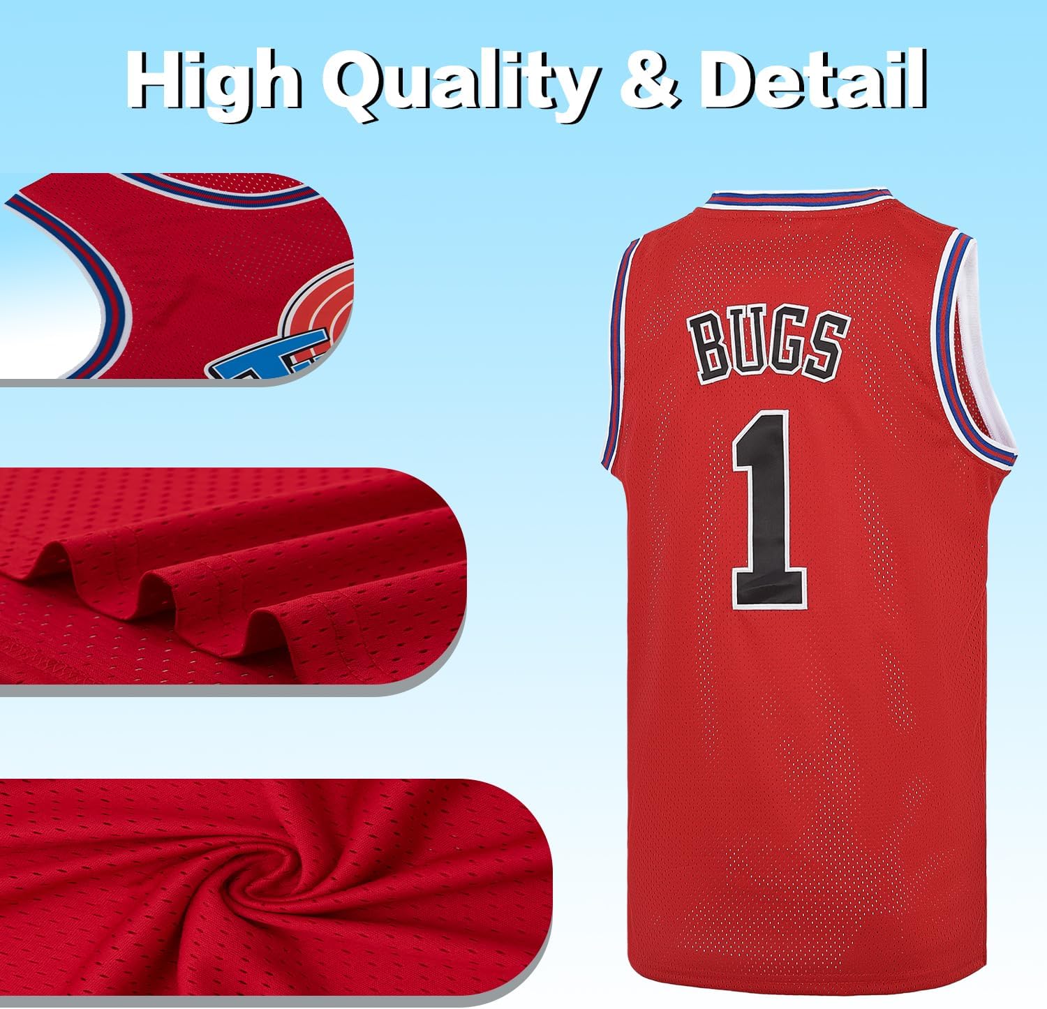 Mens Basketball Jersey #10 Lola / #1 Bugs Halloween Costumes Space 90S Movie Jersey White/Red/Black XS-XXL - Image 5