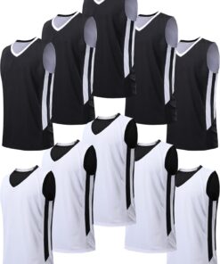 10 Pack Youth Boys Reversible Mesh Performance Athletic Basketball Jerseys Blank Team Uniforms for Sports Scrimmage Bulk