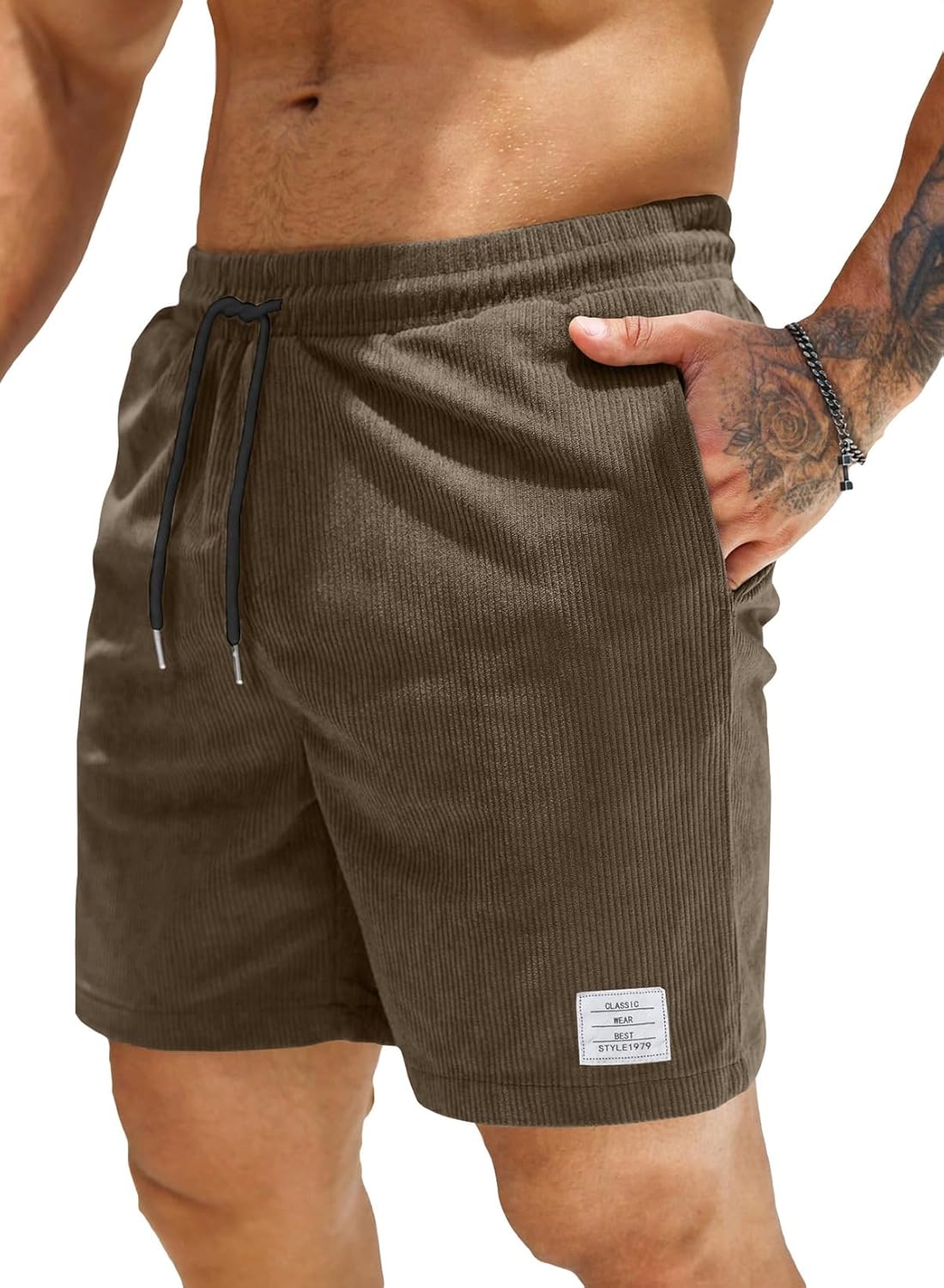 JMIERR Men's Corduroy Shorts Casual Elastic Waist Drawstring Lightweight Summer Beach Shorts - Image 16