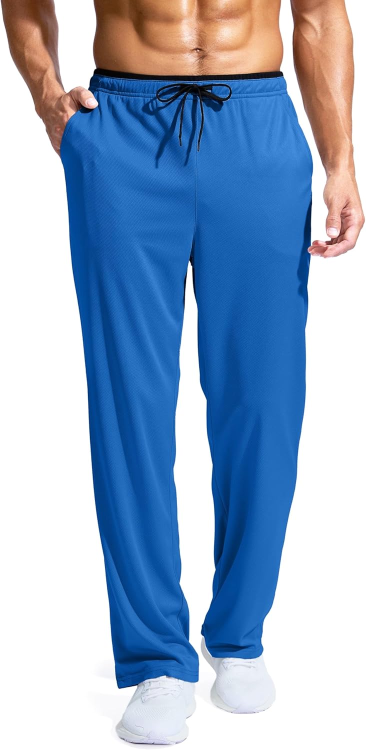 Pudolla Men's Lightweight Mesh Sweatpants Loose Fit Open Bottom Athletic Workout Gym Pants with Zipper Pockets - Image 10