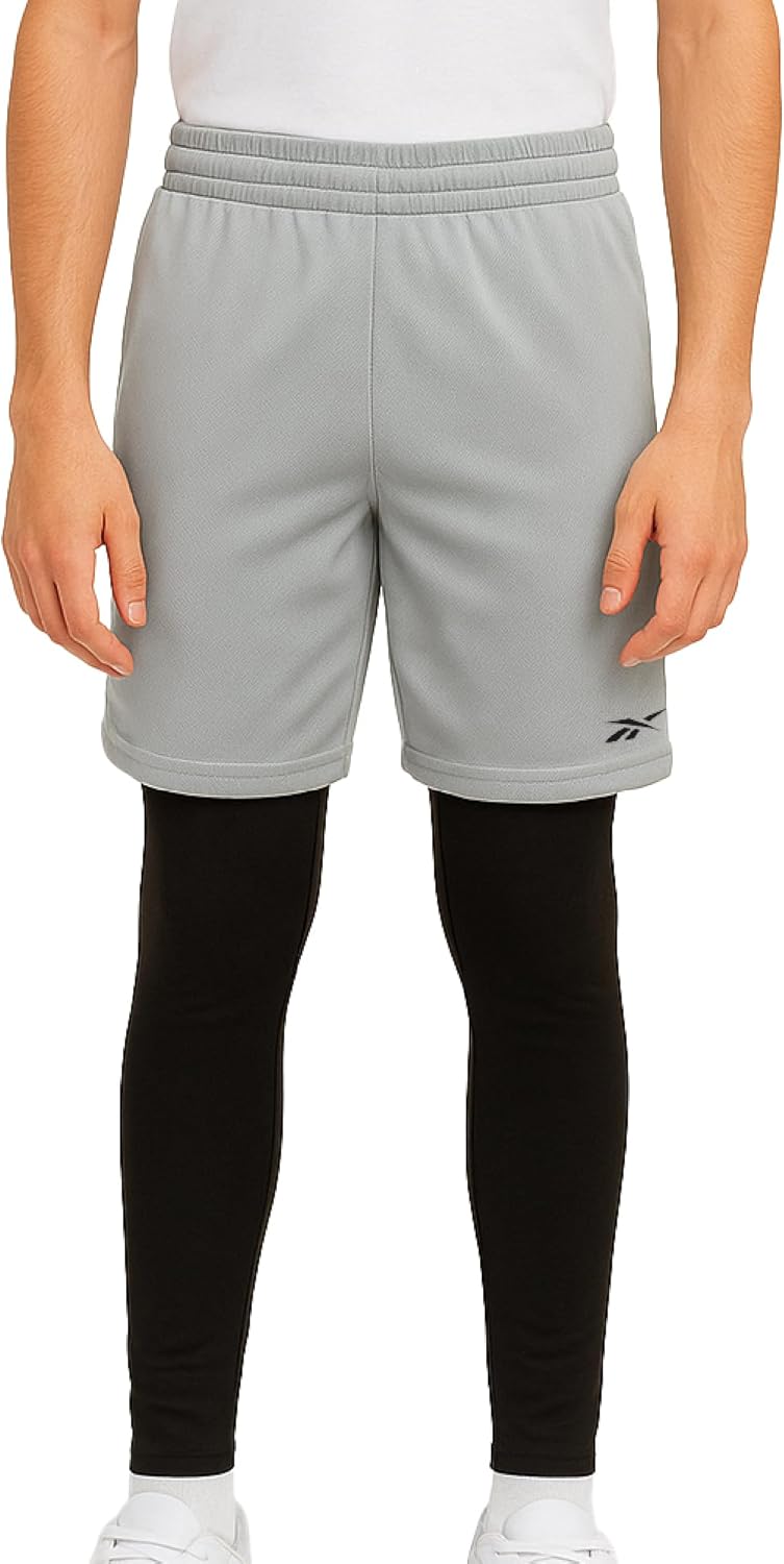 Reebok Boys Basketball Shorts with Leggings - 2-in-1 Boys Athletic Shorts with Inner Compression Pants, Drawstring & Pockets - Image 2