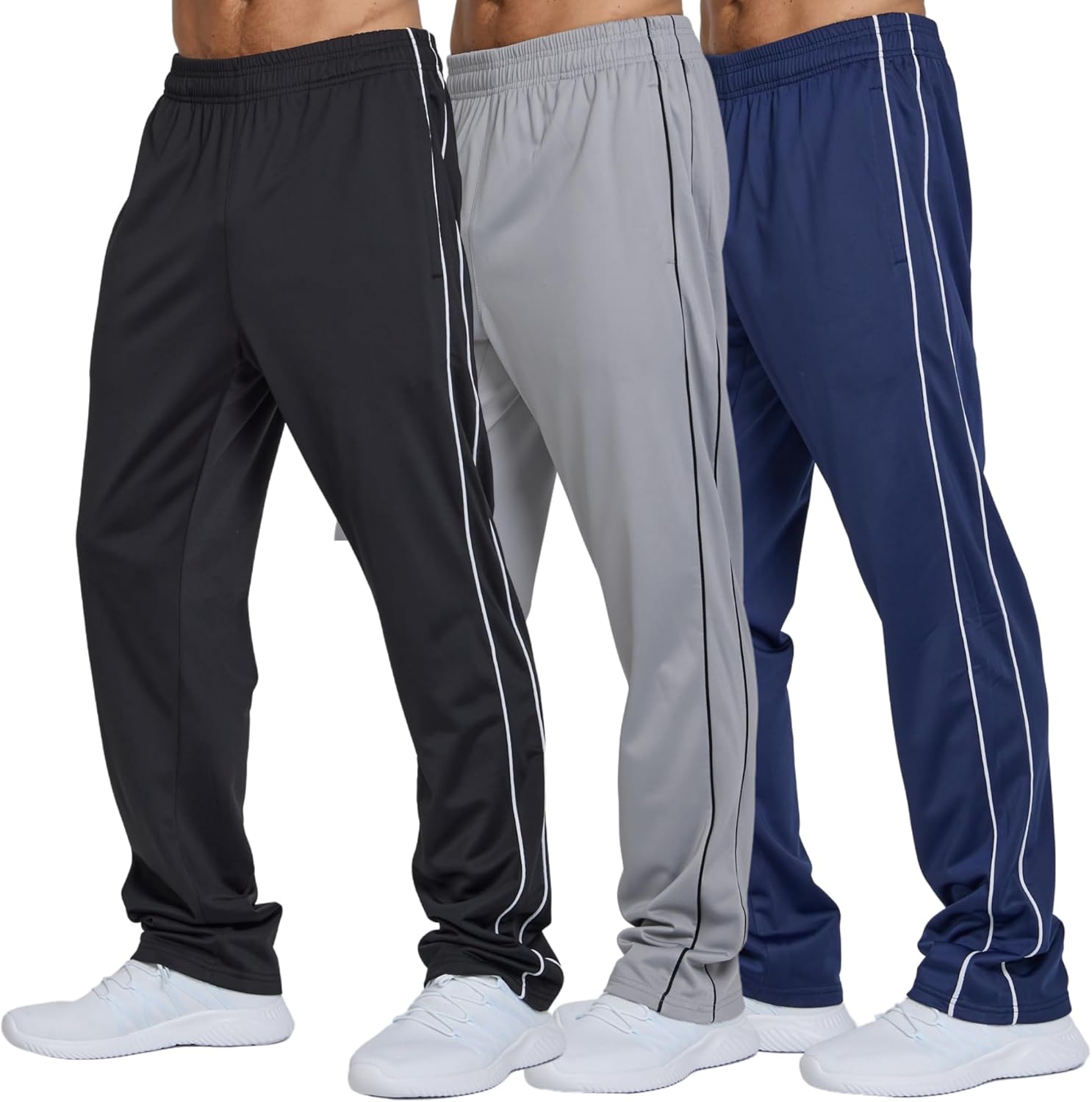 Ultra Performance 3 Pack Mens Athletic Open Bottom Sweatpants Active Track Pants Casual Tricot Wide Leg Sweat Pants for Men - Image 9