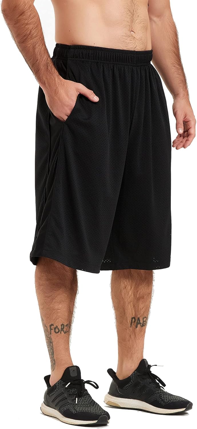 HQUEC Men's 12" Athletic Shorts Long Basketball Workout Shorts Below Knee Loose-Fit with Pockets