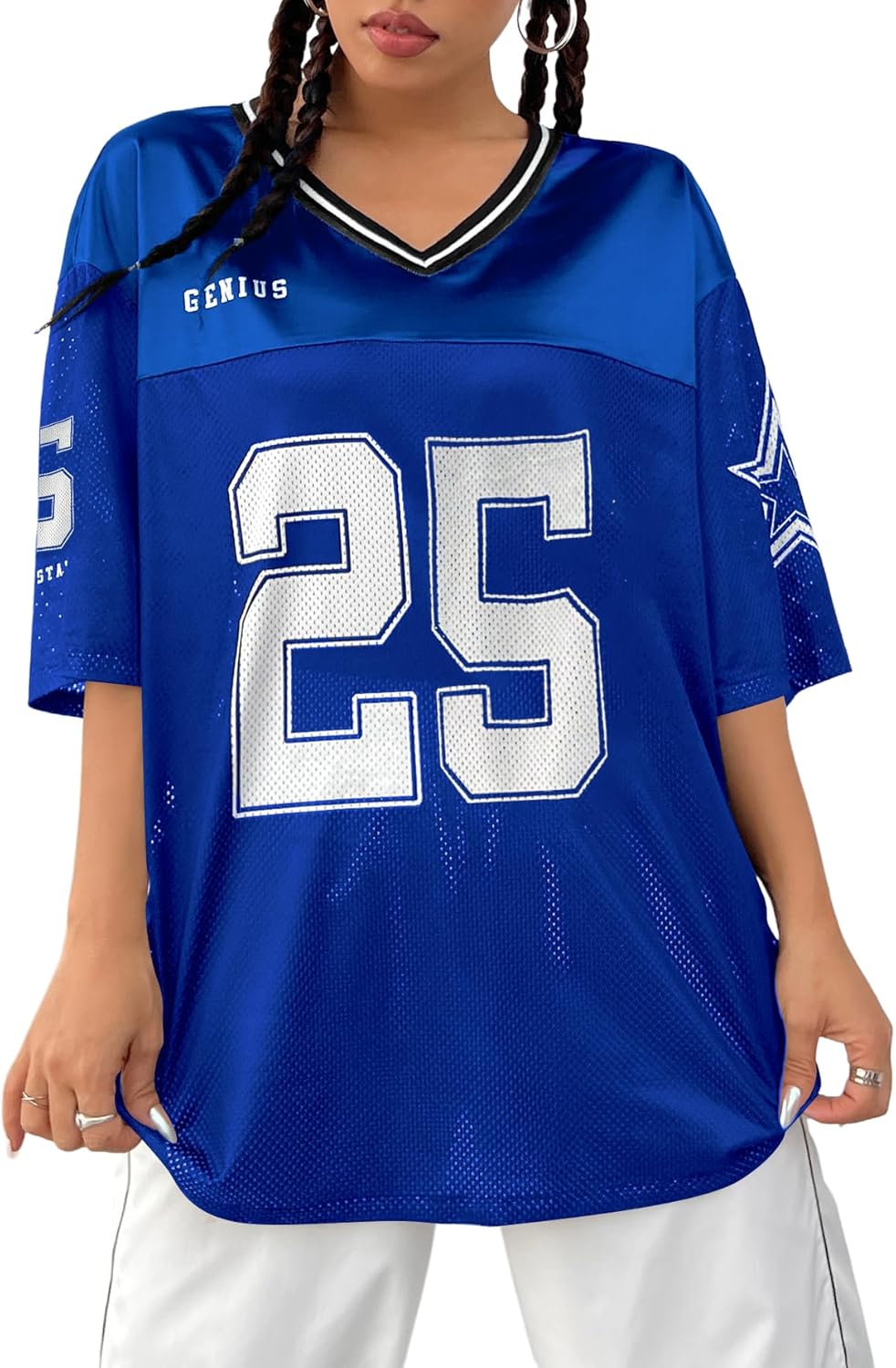 Verdusa Jersey Shirts for Women Y2K Graphic Tees Oversized Streetwear T Shirt V Neck Football Jersey - Image 14