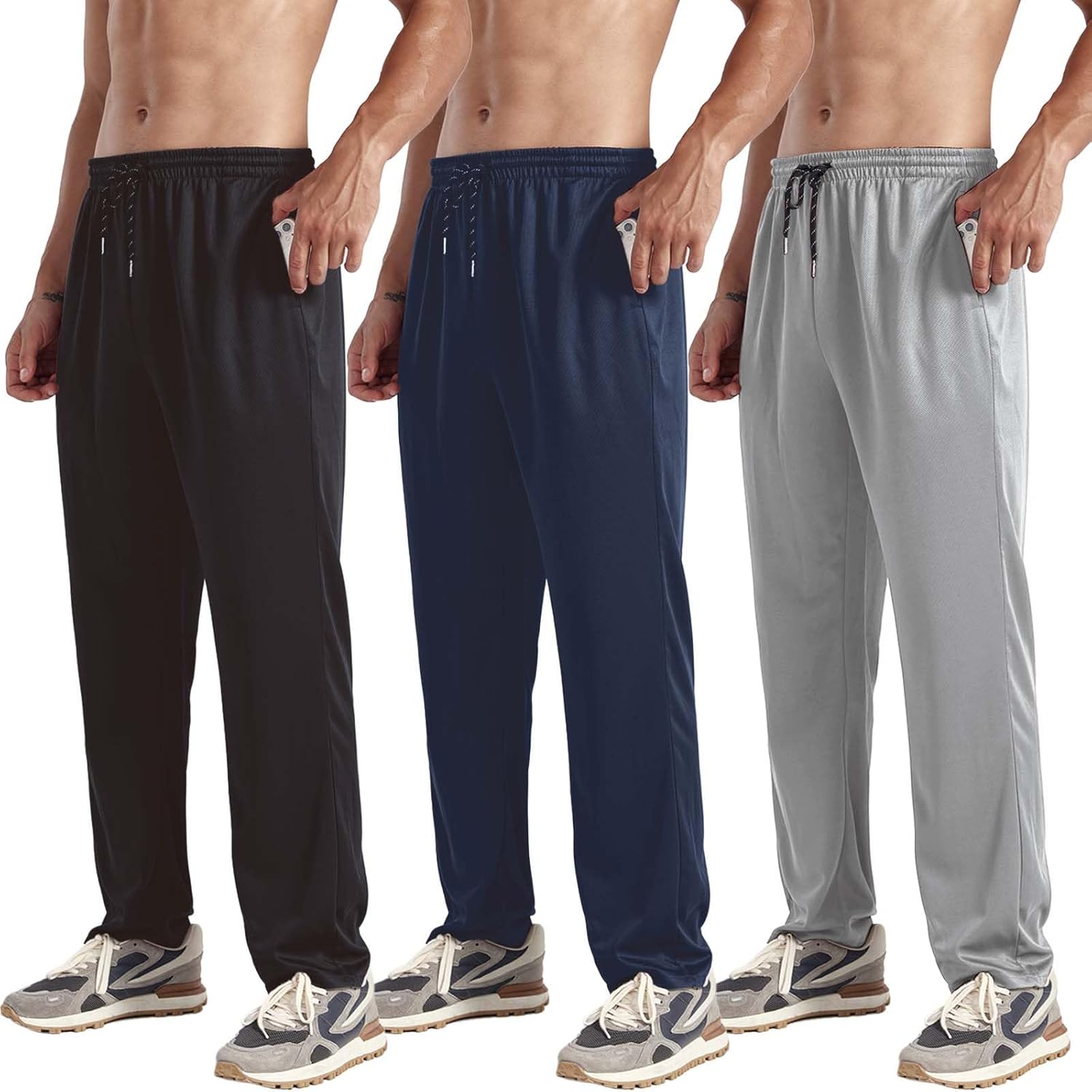 ZH 3 Pack Men's Sweatpants Open Bottom Joggers Lightweight Quick Dry Athletic Pants with Pockets for Workout & Lounge - Image 12