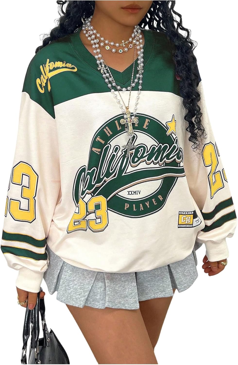 Plus Size Jersey Shirts for Women Graphic Long Sleeve V Neck Y2k Football Jersey Tops Streetwear - Image 8