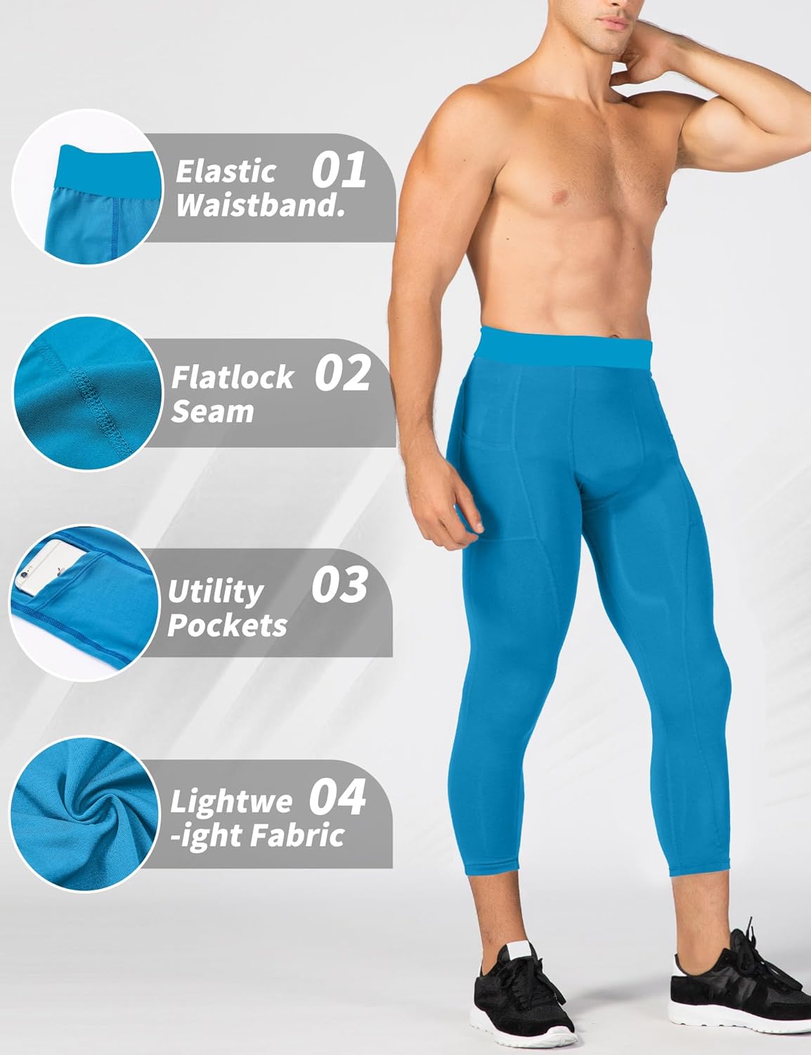 SPVISE Men's 3/4 Compression Pants Athletic Capri Leggings Dry Fit Running Tights with Pocket Basketball Sports Gym Baselayer - Image 3