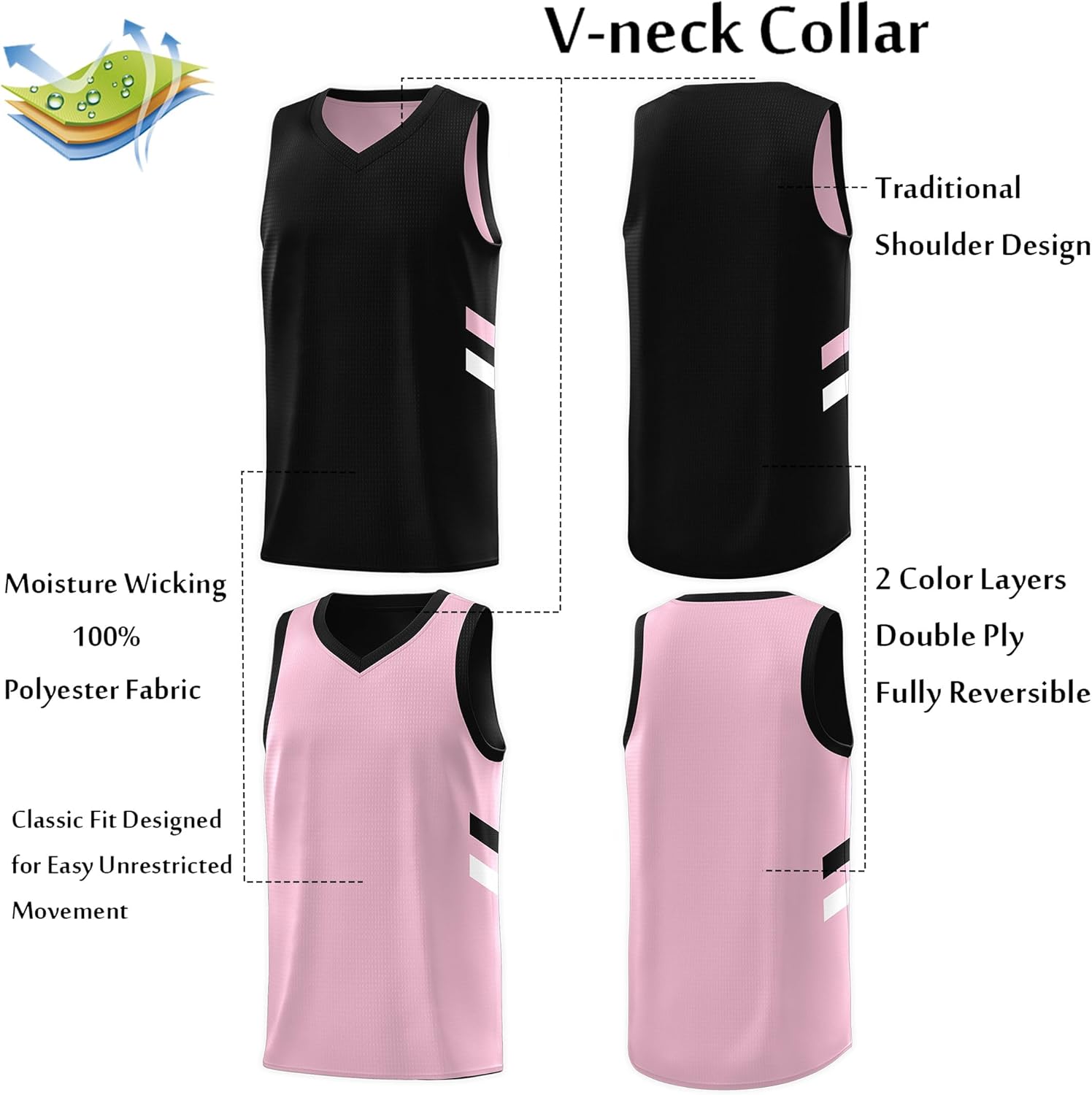 KXK Men's Reversible Basketball Jersey Plain Athletic Sleeveless Tank Top Basketball Shirt Practice Team Uniform - Image 3