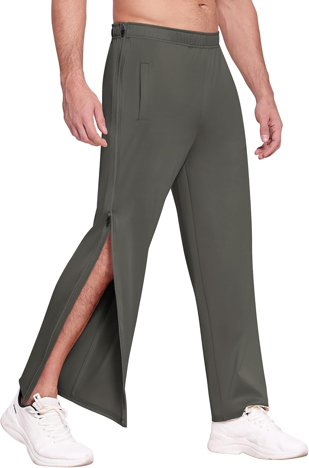 Deyeek Mens Tear Away Basketball Pants 2 Side Zippers Snap Off Full Open Down Sweatpants Leg Post Surgery Pant with Pockets - Image 9