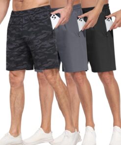 3 Pack Men's Athletic Running Shorts with Zipper Pockets,Gym Workout Basketball Hiking Shorts for Men
