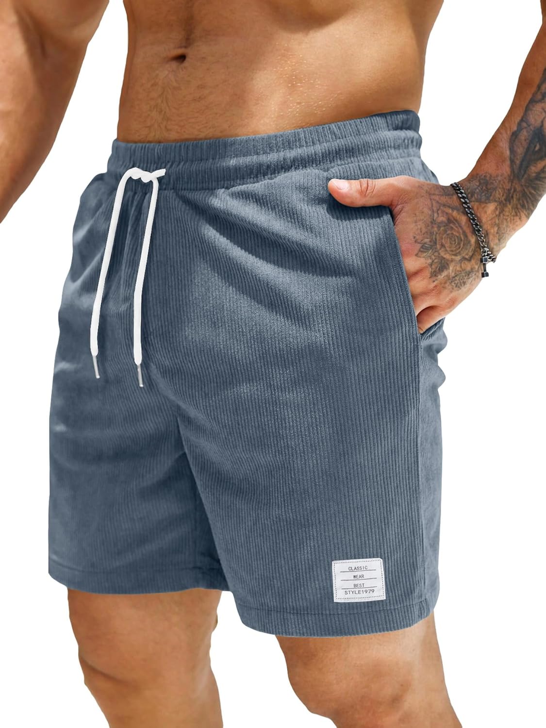JMIERR Men's Corduroy Shorts Casual Elastic Waist Drawstring Lightweight Summer Beach Shorts - Image 27