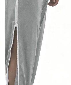 Men's Tear Away Pants 2 Side Full Zippers Legs Snap Off Sweatpants with Pockets for Post Knee Surgery Recovery