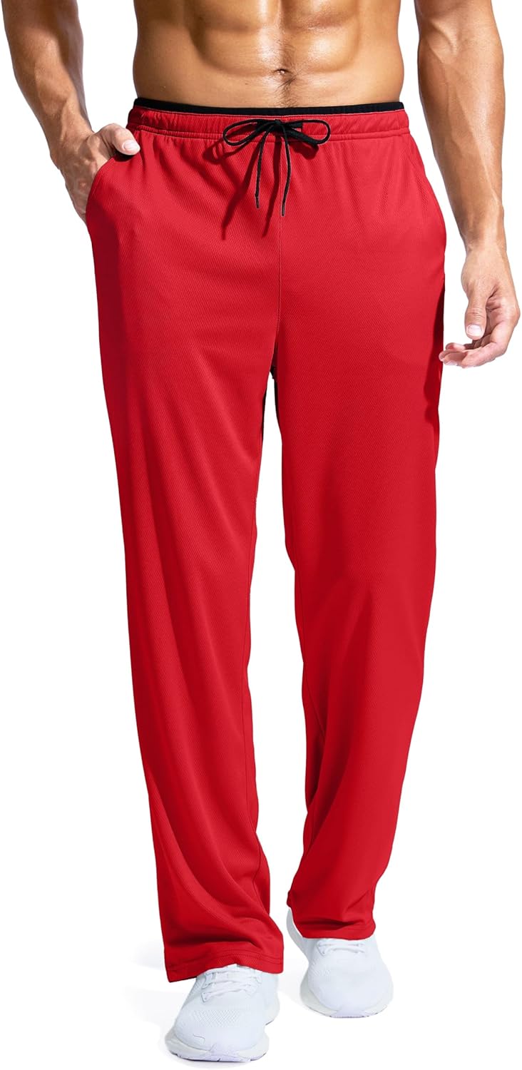 Pudolla Men's Lightweight Mesh Sweatpants Loose Fit Open Bottom Athletic Workout Gym Pants with Zipper Pockets - Image 20