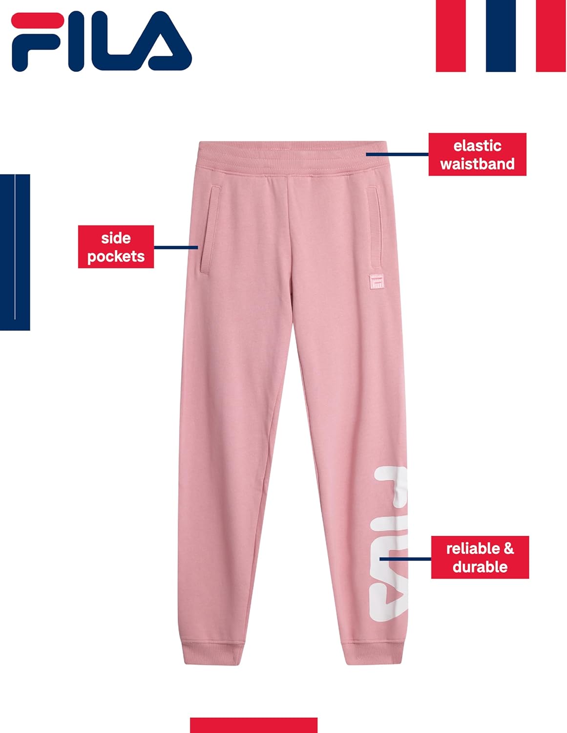 Fila Girls Sweatpants - Soft Cotton Blended Sweatpants for Girls with Drawstring Waist and Pockets - Fashion Kids Joggers - Image 2