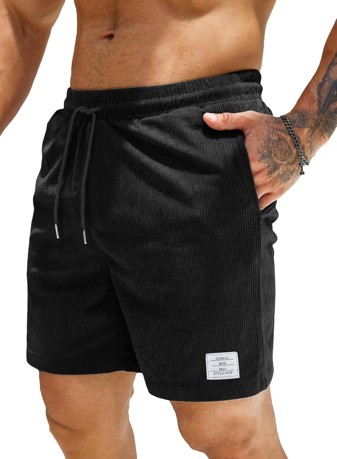 JMIERR Men's Corduroy Shorts Casual Elastic Waist Drawstring Lightweight Summer Beach Shorts - Image 13