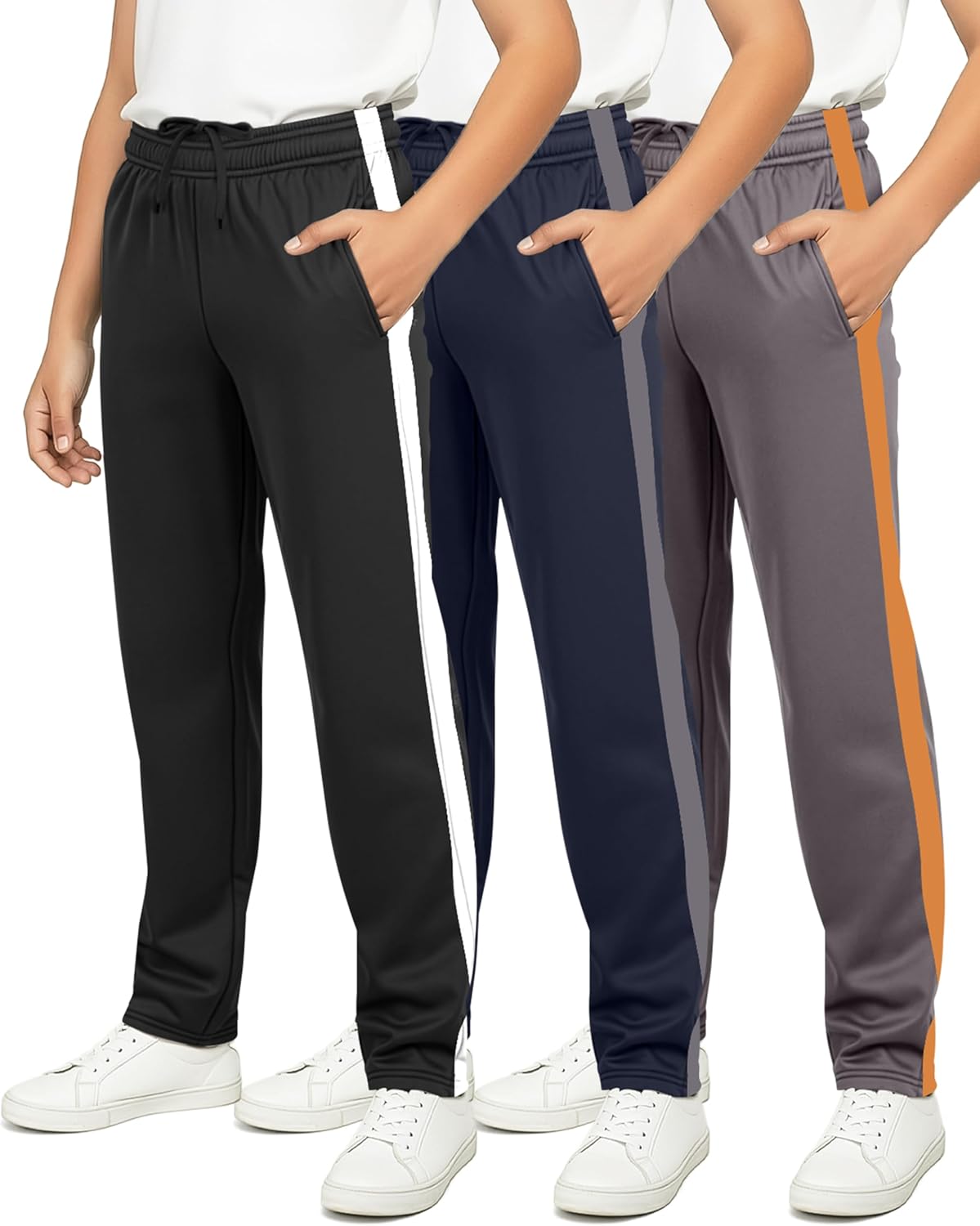 Real Essentials 3 Pack: Boys' Tricot Open Bottom Fleece-Lined Sweatpants with Pockets - Image 13