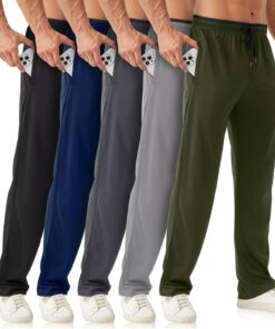 Mens Sweatpants with Zipper Pockets 5 Pack Mens Joggers for Men Open Bottom Mesh Athletic Pants for Workout,Running
