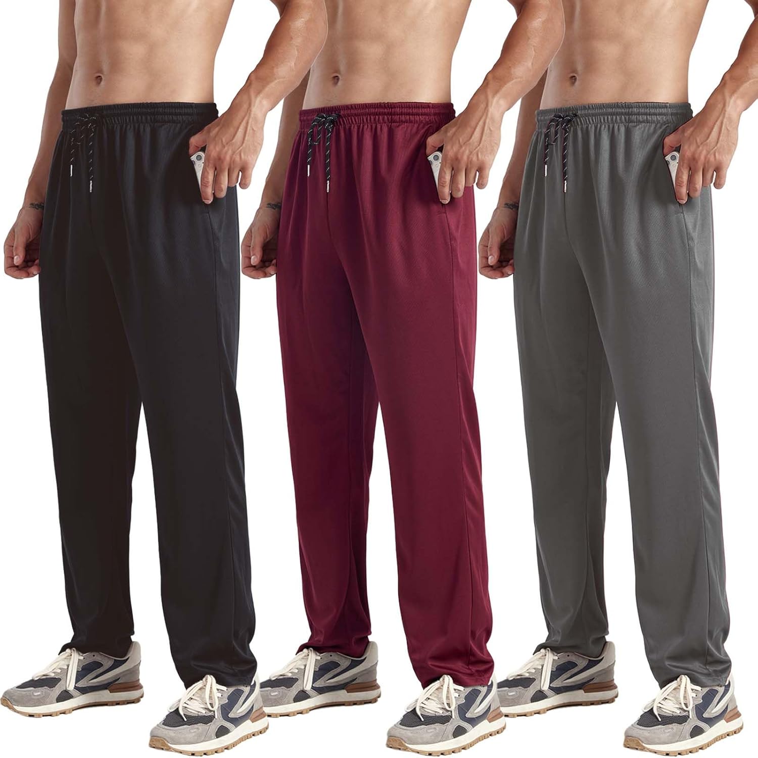 ZH 3 Pack Men's Sweatpants Open Bottom Joggers Lightweight Quick Dry Athletic Pants with Pockets for Workout & Lounge - Image 11