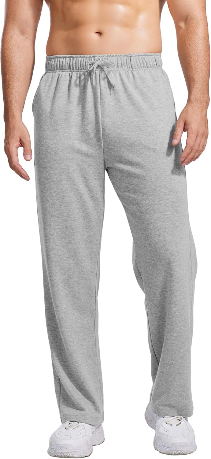 PINSPARK Men's Sweatpants Open Bottom Athletic Jogger Sweatpants Uncuffed Baggy Sweat Pants Cotton Lounge Pants with Pockets - Image 12