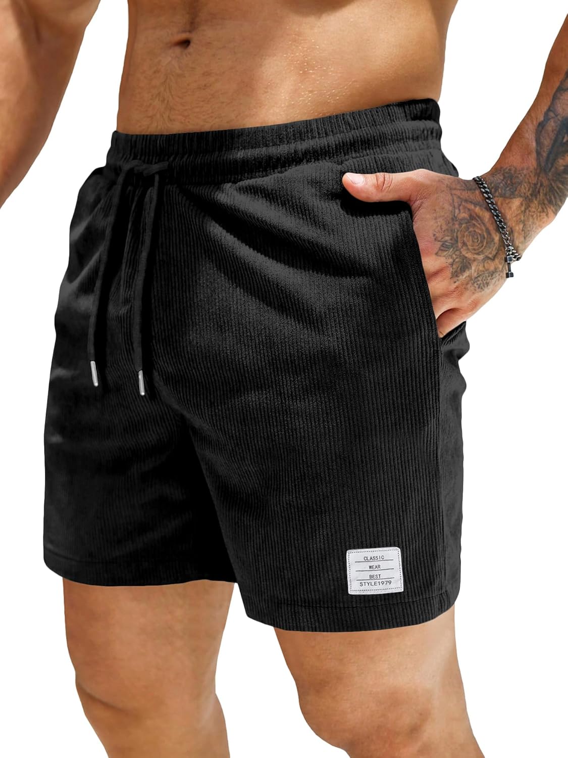 JMIERR Men's Corduroy Shorts Casual Elastic Waist Drawstring Lightweight Summer Beach Shorts - Image 7