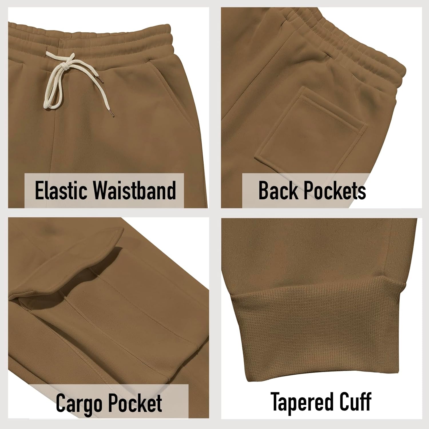 Mens Fleece Cargo Sweatpants Heavyweight Elastic Waist Pants with Pockets Baggy Drawstring Jogger Pants - Image 6