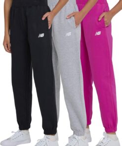 New Balance Girls Active Fleece Jogger 3 Pack – Soft Cotton Blend Fleece Athletic Performance Casual Sweatpants (4-16)