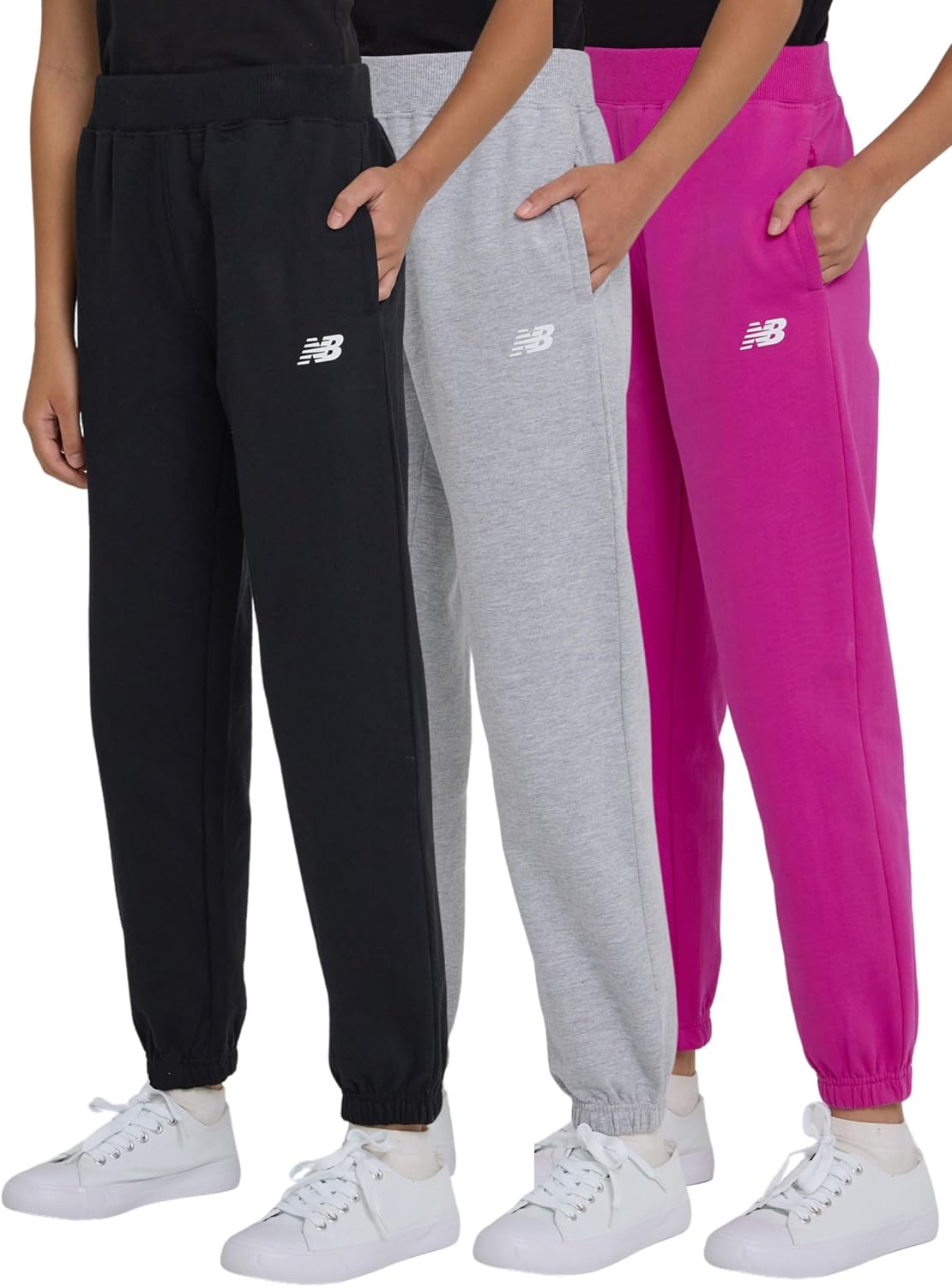 New Balance Girls Active Fleece Jogger 3 Pack – Soft Cotton Blend Fleece Athletic Performance Casual Sweatpants (4-16)
