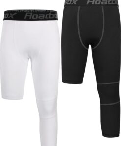 Roadbox Boys One Leg Compression Pants, 2Pack 3/4 Athletic Basketball Leggings, Youth Sports Baselayer Tights