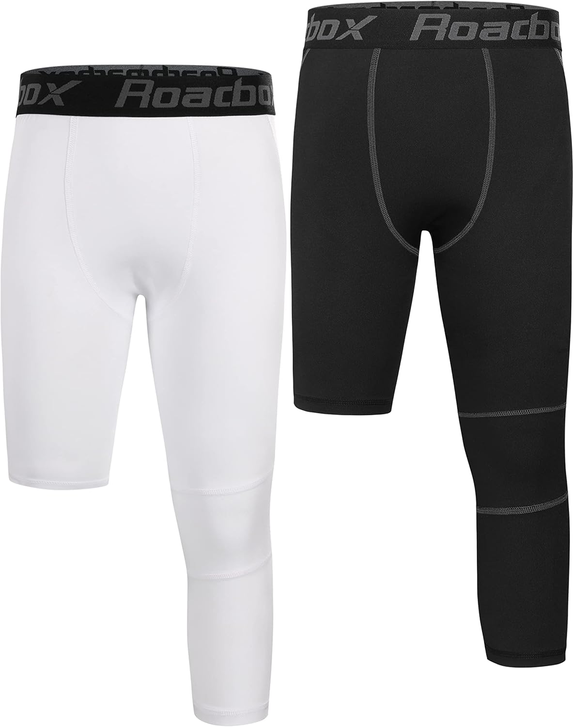 Roadbox Boys One Leg Compression Pants, 2Pack 3/4 Athletic Basketball Leggings, Youth Sports Baselayer Tights