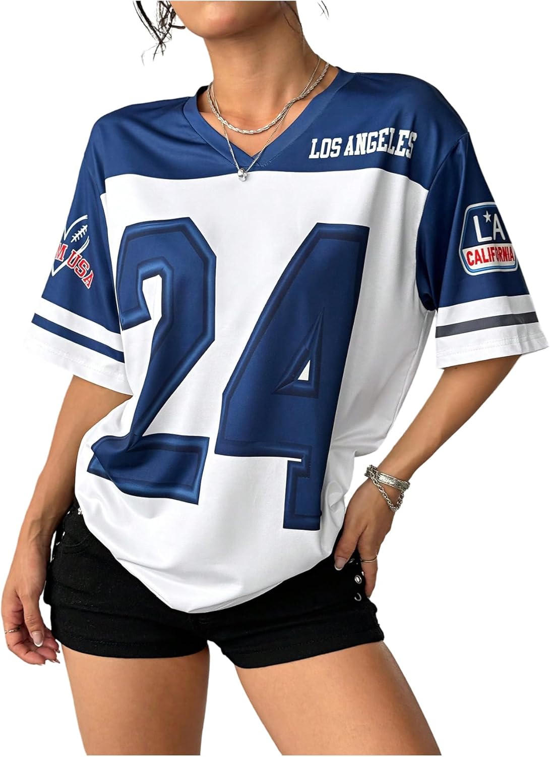 Floerns Women's Camo Print Team Sports T Shirts V Neck Basketball Jersey Tee Shirts - Image 8