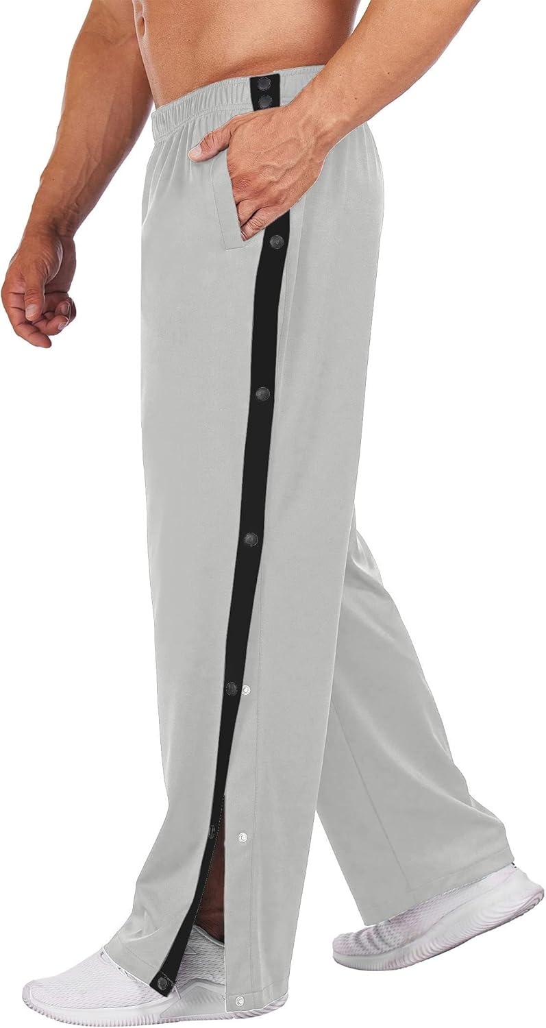 Deyeek Men's Tear Away Basketball Pants High Split Snap Button Casual Post-Surgery Sweatpants with Pockets - Image 15