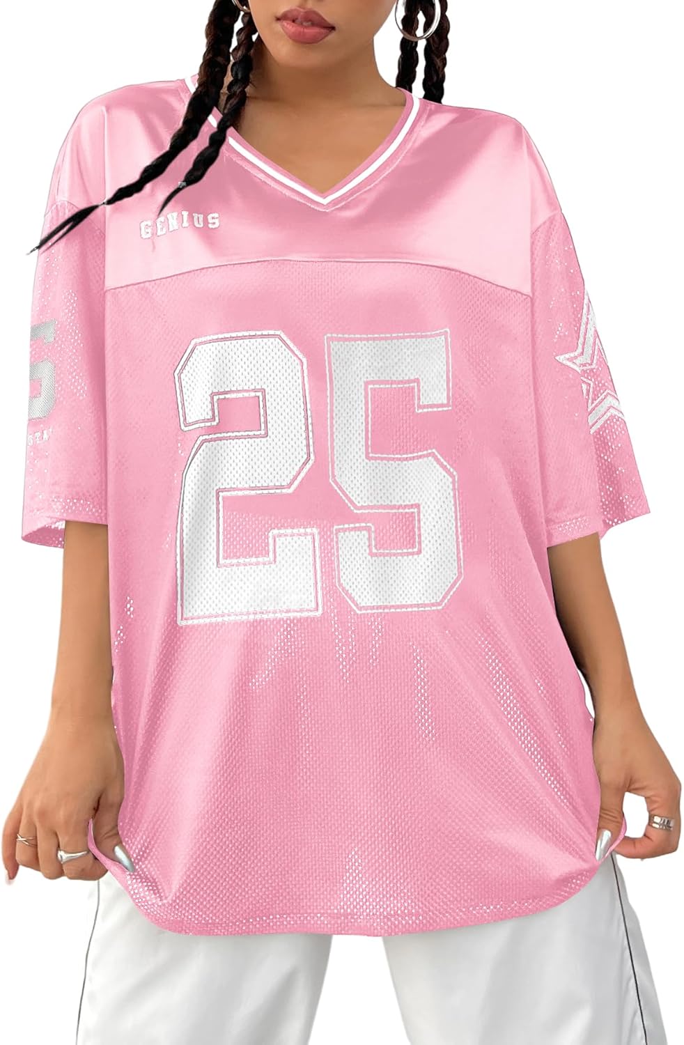 Verdusa Jersey Shirts for Women Y2K Graphic Tees Oversized Streetwear T Shirt V Neck Football Jersey - Image 10