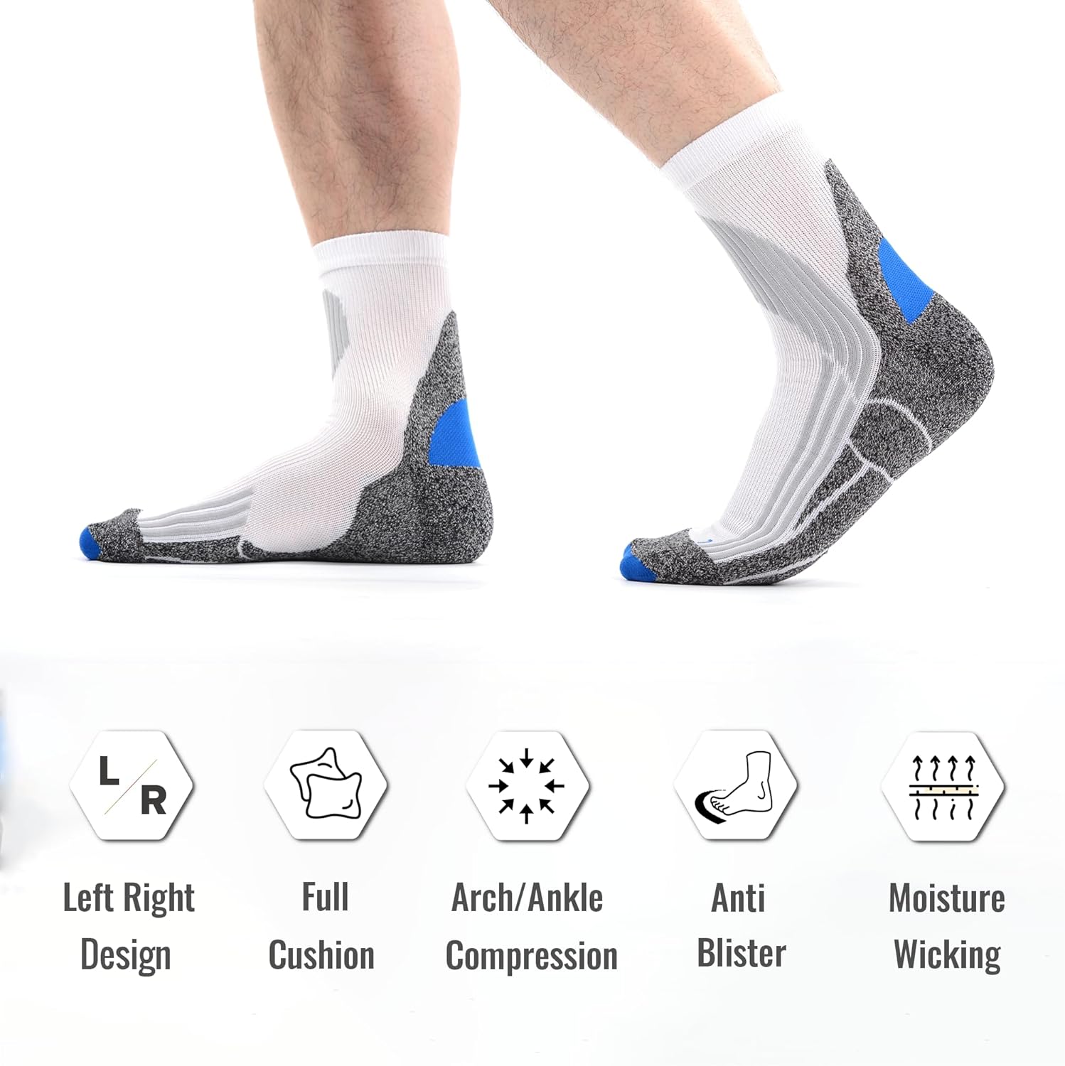 Extra Cushion Compression Socks Men, Coolmax Anti-Blister Wicking Padded Heel, Quarter Socks for Tennis Golf Hiking Work - Image 5