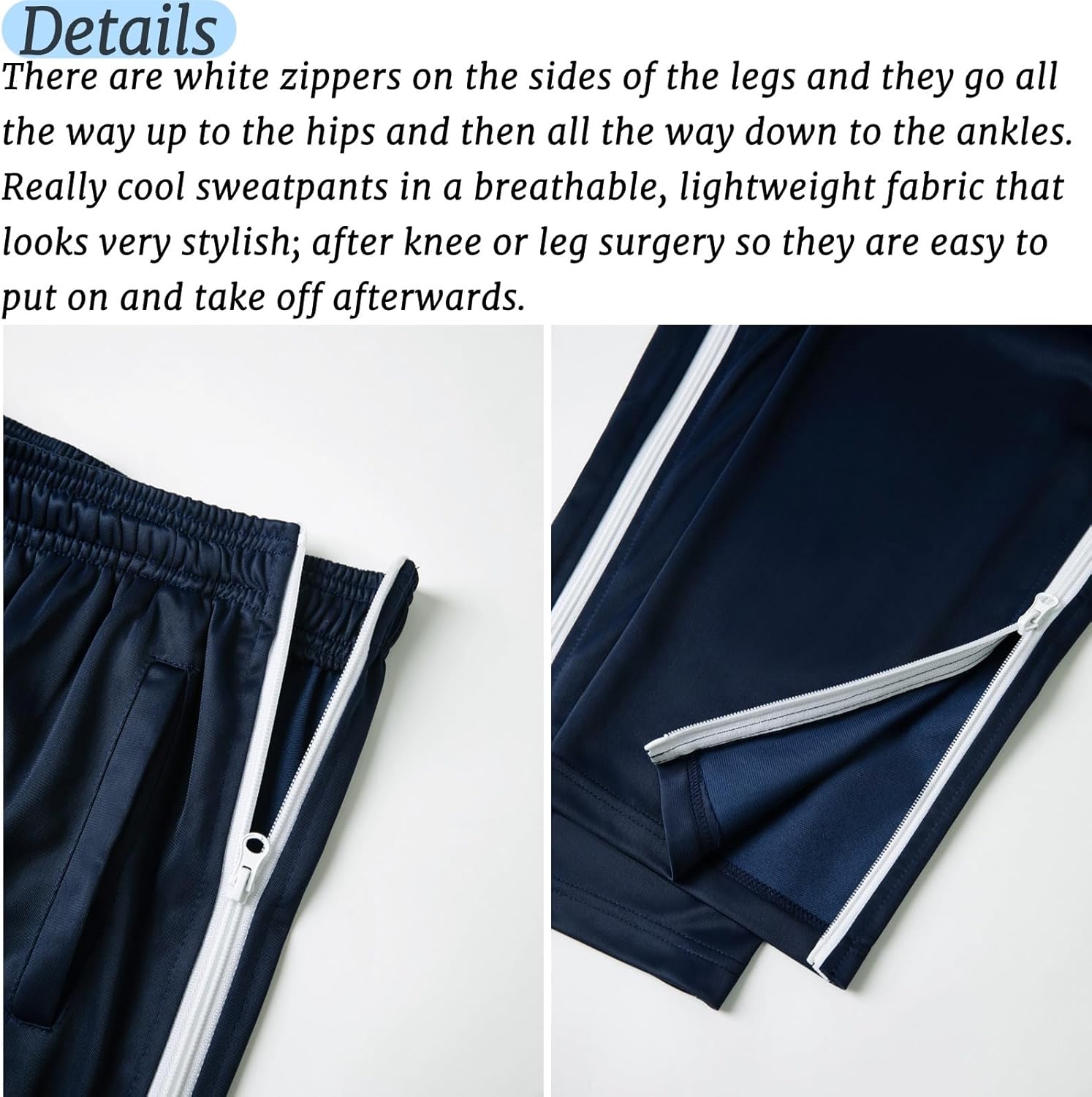 AIFARLD Tear Away Pants for Men Side Zippers Mens Sweatpants with Pockets for Basketball Knee/Leg Post-Surgery - Image 3