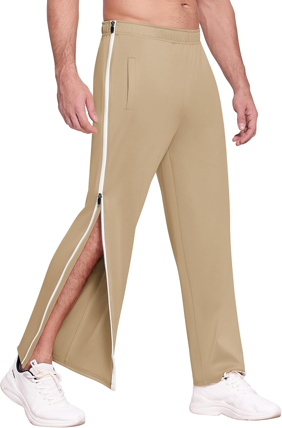 Deyeek Mens Tear Away Basketball Pants 2 Side Zippers Snap Off Full Open Down Sweatpants Leg Post Surgery Pant with Pockets - Image 11