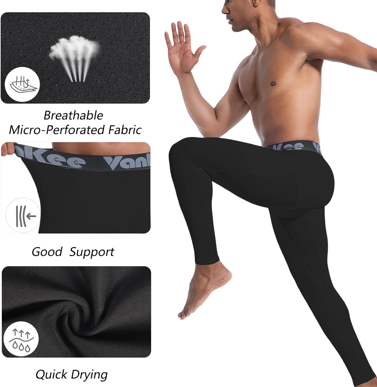 Men's Compression Pants with Pocket Workout Base Layer Athletic Sports Tights Leggings for Yoga Basketball Running Gym - Image 4