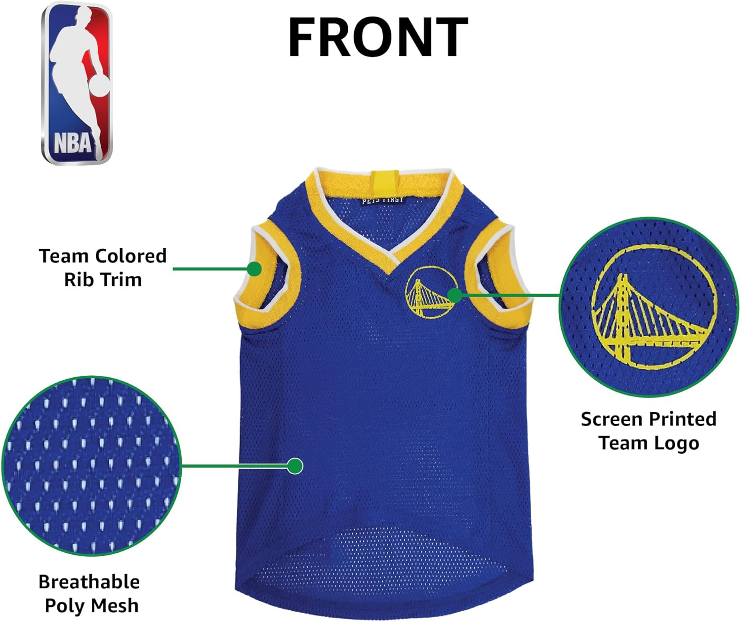 Pets First NBA Golden State Warriors Dog Jersey, X-Large - Tank Top Basketball Pet Jersey (Pack of 4) - Image 6