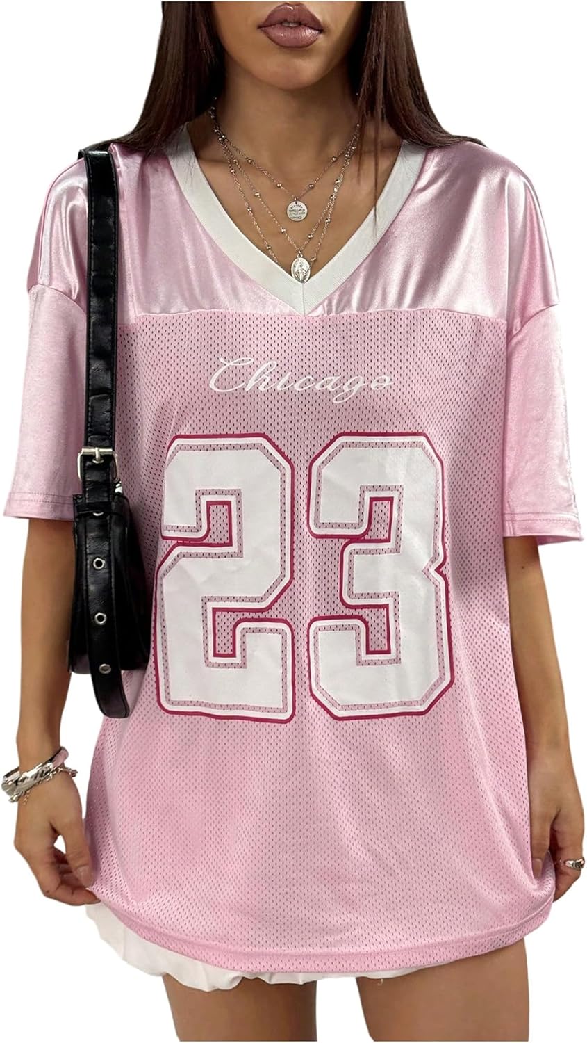 Floerns Women's Camo Print Team Sports T Shirts V Neck Basketball Jersey Tee Shirts