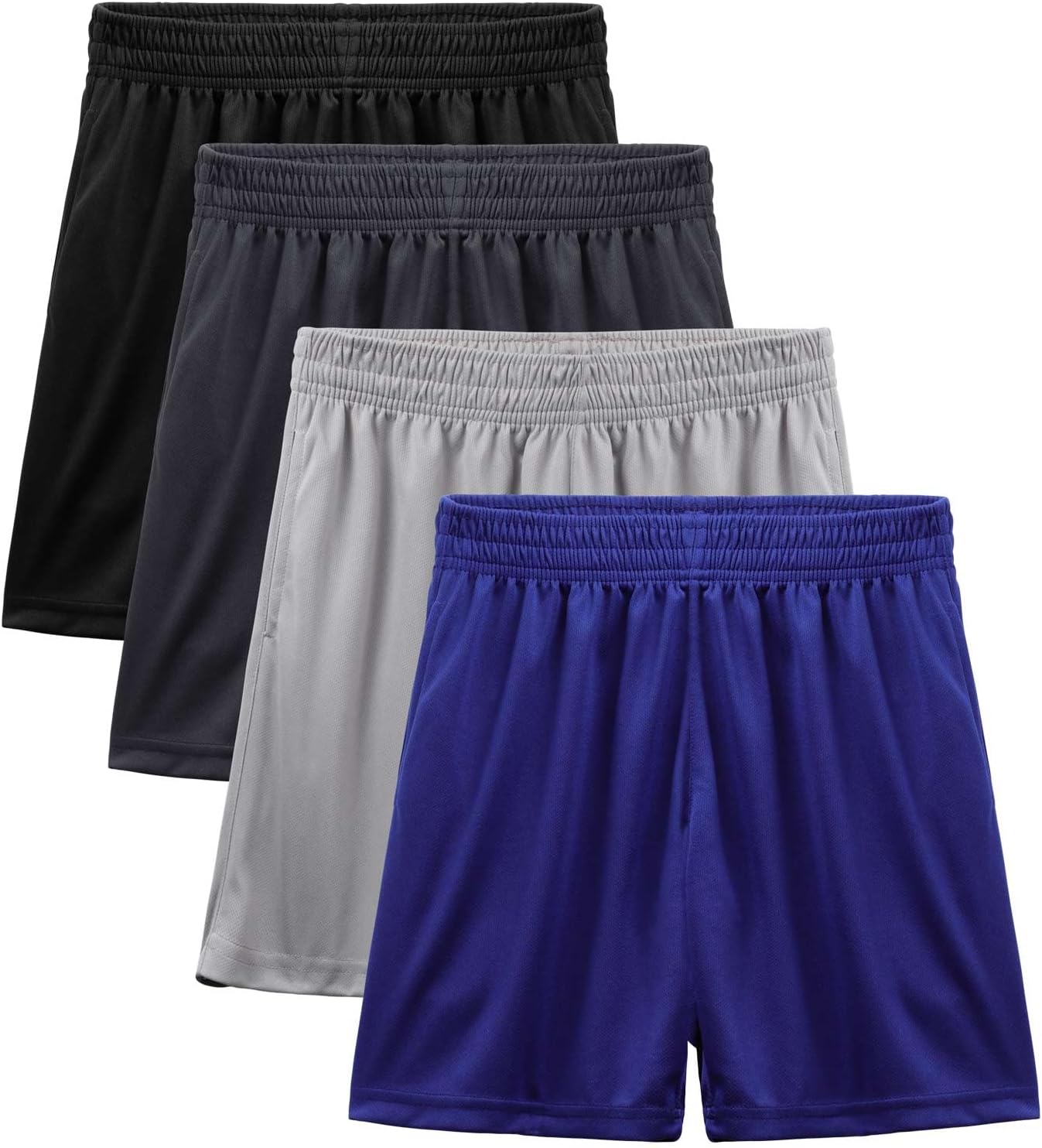 4-Pack Boy's Athletic Shorts Elastic Waistband Quick Dry Youth Basketball Shorts with Pockets (Ages 7-15) - Image 9